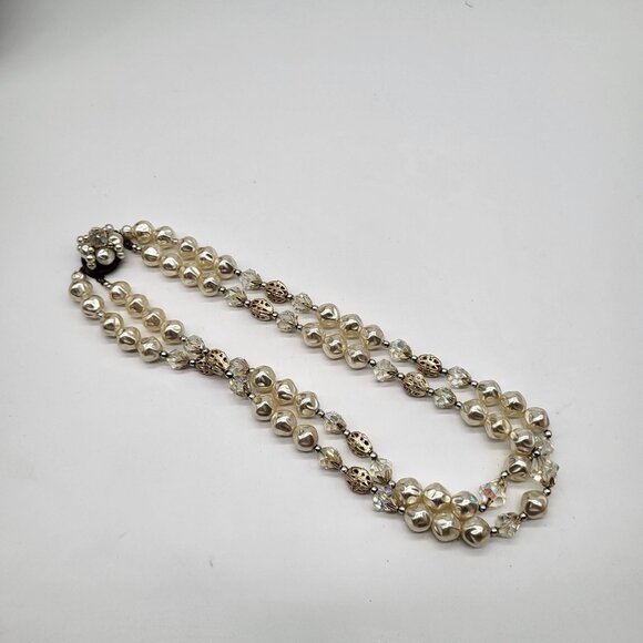 VTG Double Strand Faux Pearl and Faceted Bead Necklace JAPAN - Picture 2 of 15